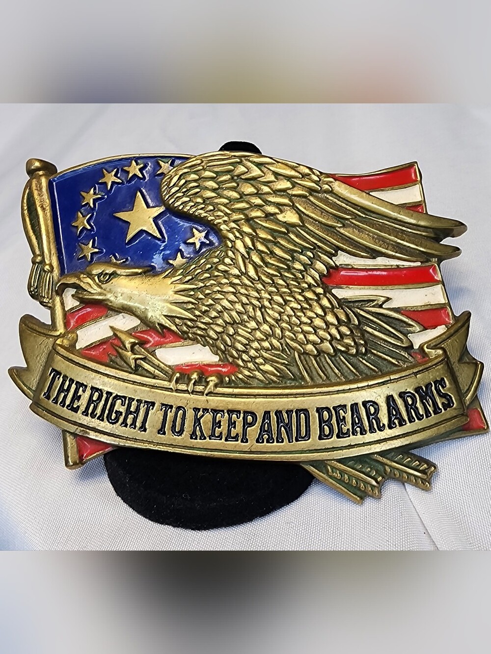 Vintage 1982 Baron Buckles solid brass belt buckle features an eagle